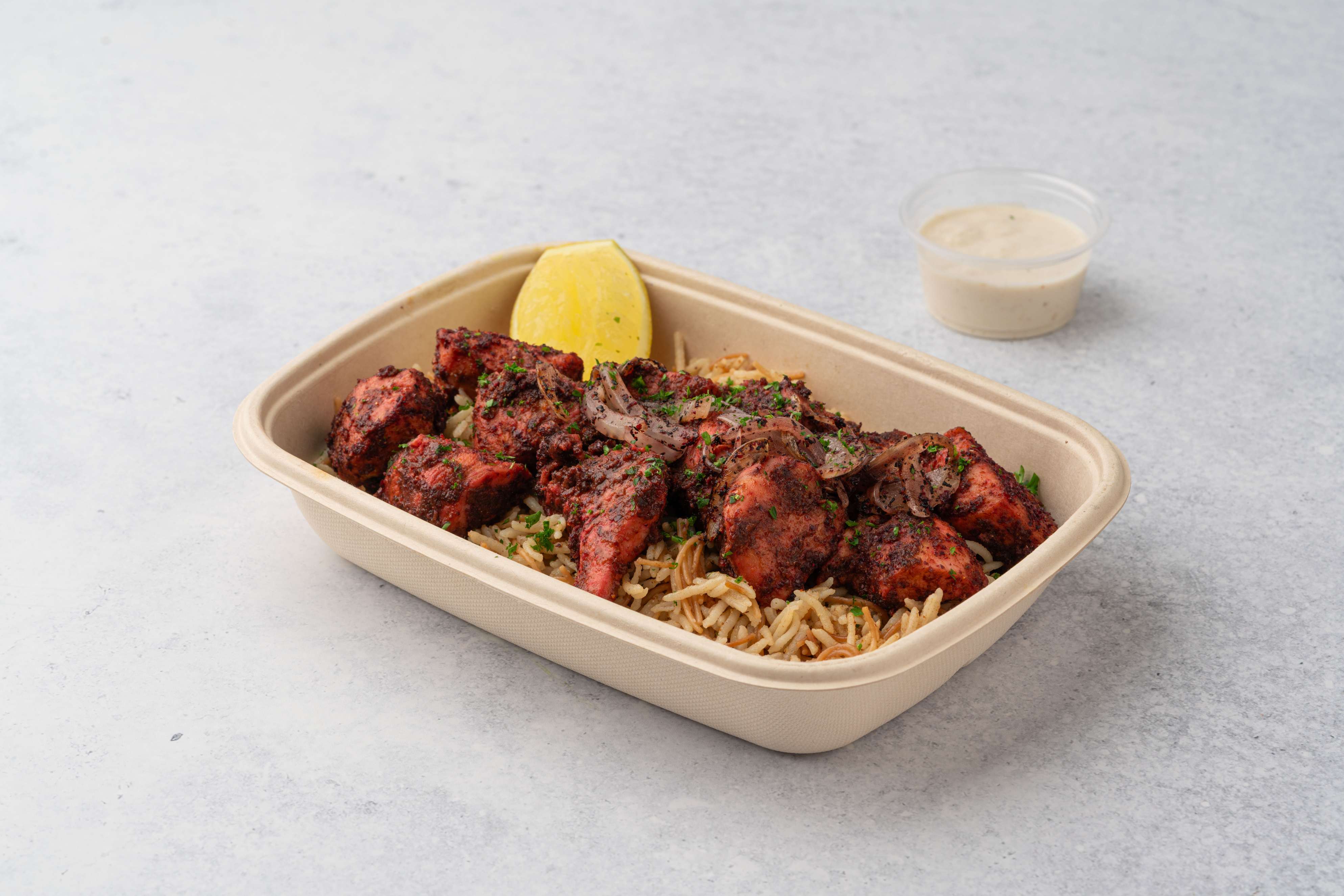 Jordanian Chicken Musakhan With Vermicelli Rice And Yougrt With Tahini Sauce